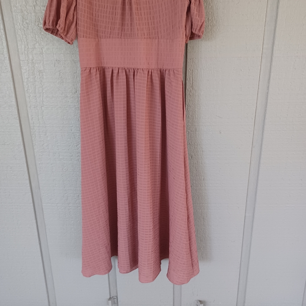Ted Baker Angeia Midi Dress Size 3 US 8 Puff Sleeve Seersucker Feminine Defect - Picture 6 of 15